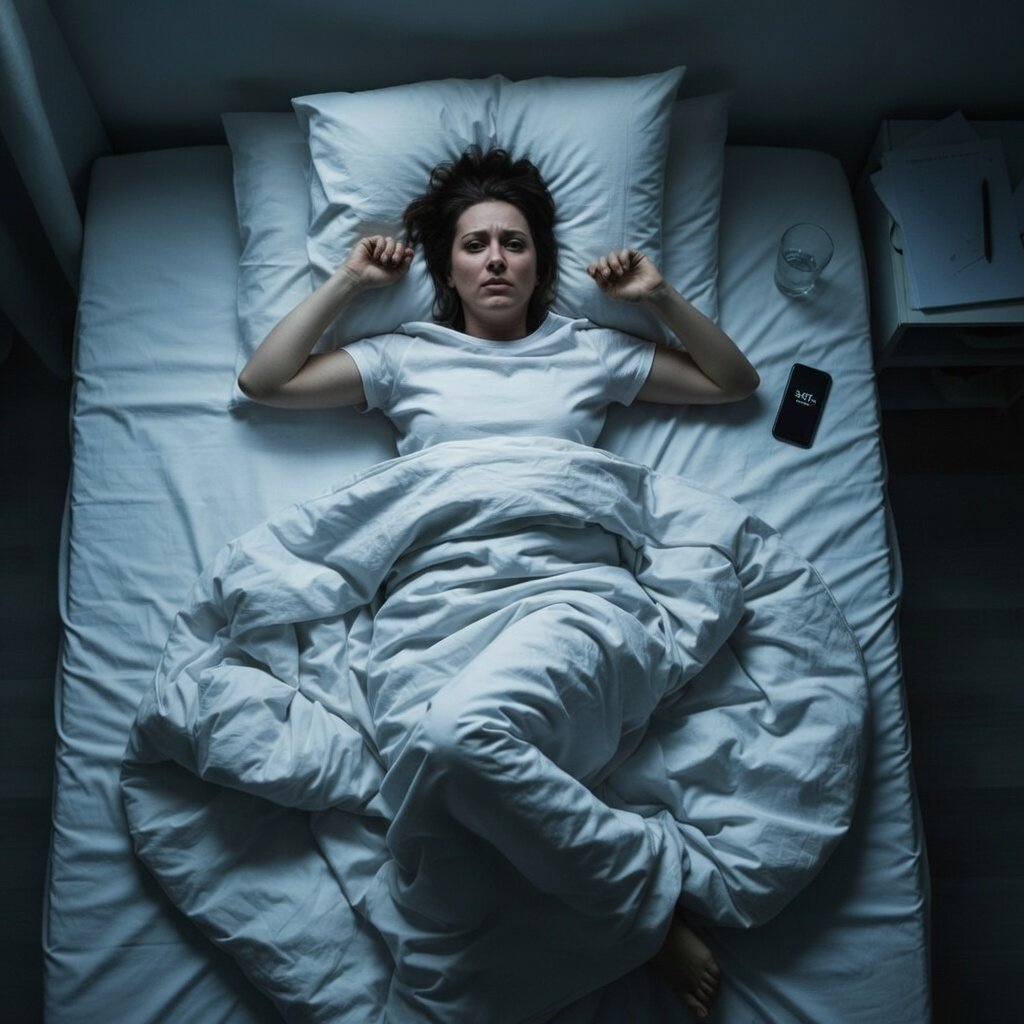 Une femme essaye de trouver le sommeil, mais son anxiété l'en empêche